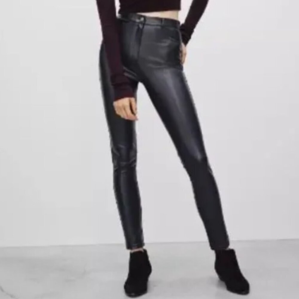 Wilfred Free Aritzia Adrienne Black High Rise Vegan Leather Skinny Pants Size 2